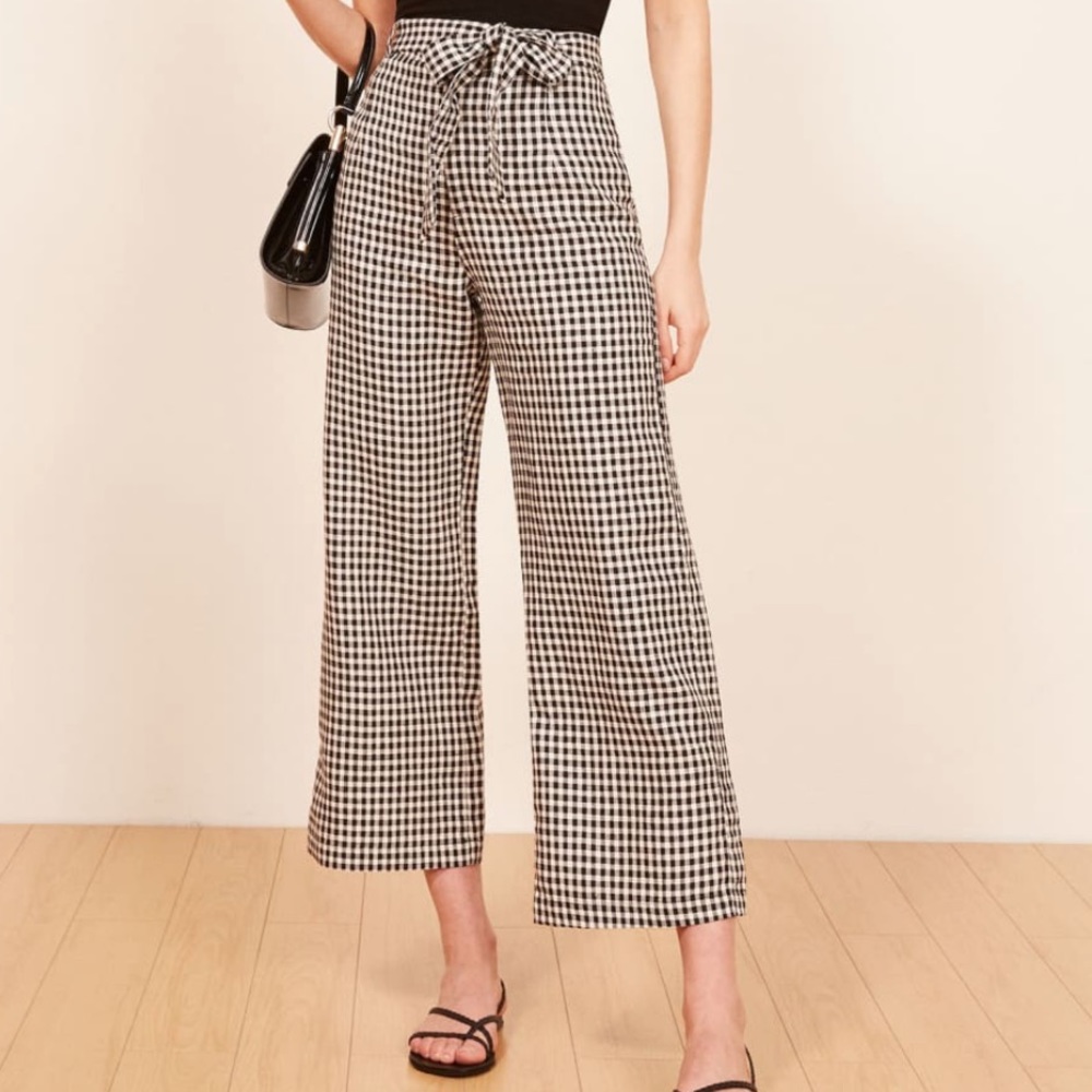 NWT Reformation Petites Saylor Gingham Linen Pant